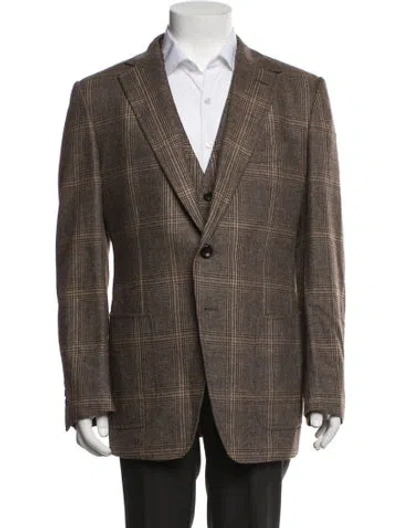 Pre-owned Tom Ford Wool Plaid Print Suit Vest In Brown