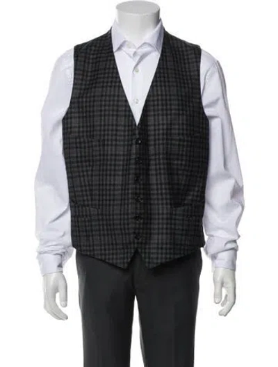 Pre-owned Tom Ford Wool Plaid Print Suit Vest In Gray