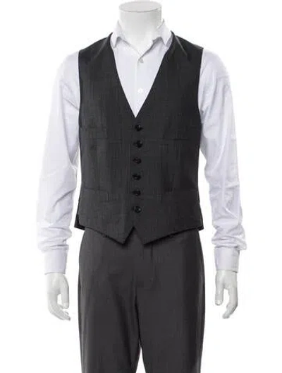 Pre-owned Tom Ford Wool Plaid Print Suit Vest W/ Tags In Gray