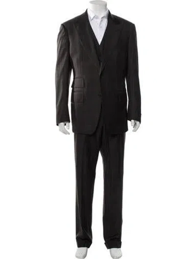 Pre-owned Tom Ford Wool Plaid Print Three-piece Suit In Brown