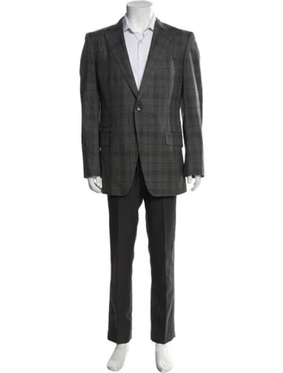Pre-owned Tom Ford Wool Plaid Print Two-piece Blazer In Gray