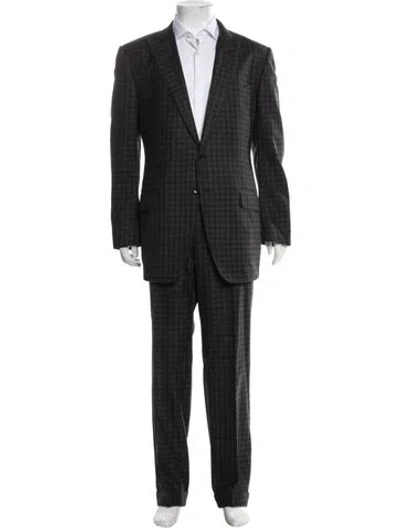 Pre-owned Tom Ford Wool Plaid Print Two-piece Suit In Black