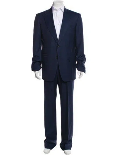 Pre-owned Tom Ford Wool Plaid Print Two-piece Suit In Blue
