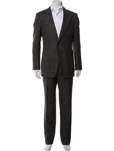 Pre-owned Tom Ford Wool Plaid Print Two-piece Suit In Brown