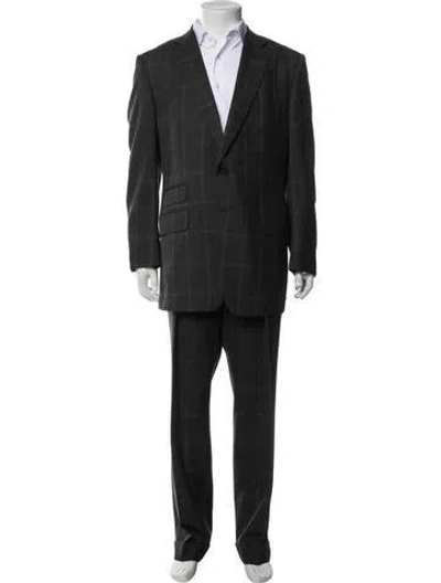 Pre-owned Tom Ford Wool Plaid Print Two-piece Suit Vest In Black