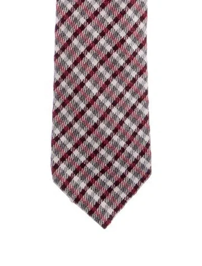 Pre-owned Tom Ford Wool Plaid Tie In Burgundy