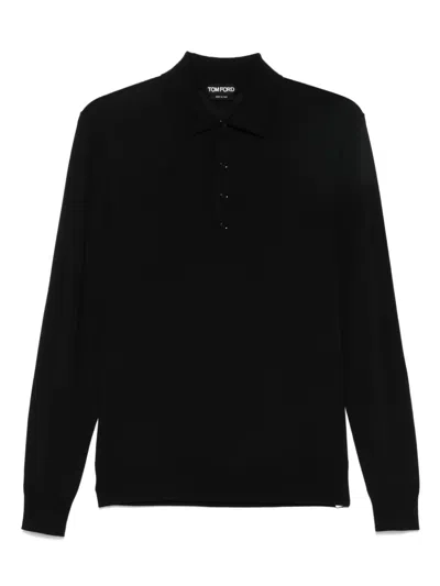 Tom Ford Men Fine Gauge Pure Wool Ls Polo In Black