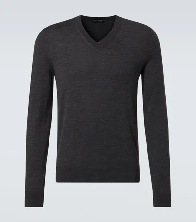Tom Ford Wool Polo Sweater In Grey