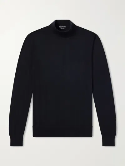 Tom Ford Slim-fit Cashmere And Silk-blend Rollneck Sweater In Black
