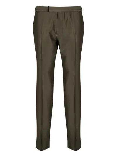 Tom Ford Wool Satin Pants In Green