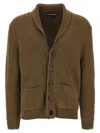 Tom Ford Ribbed Texture Shawl Collar Front Pockets In Brown