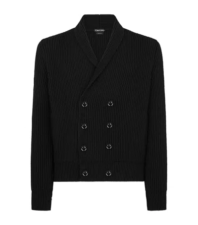 Tom Ford Wool-silk Double-breasted Cardigan In Black