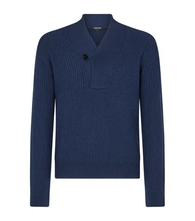 Tom Ford Wool-silk Ribbed Sweater In Blue