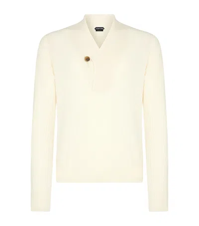 Tom Ford Wool-silk Ribbed Sweater In White