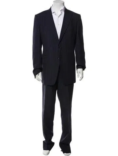 Pre-owned Tom Ford Wool Striped Two-piece Suit In Blue