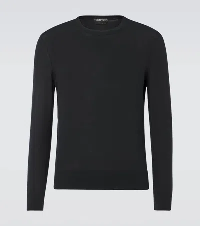 Tom Ford Fine Gauge Wool Knit Crewneck Sweater In Black