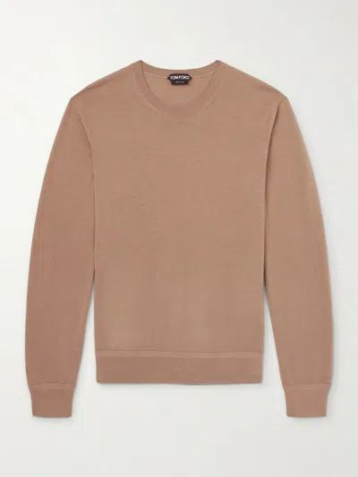 Tom Ford Wool Sweater Long Sleeves Crew Neck In Brown