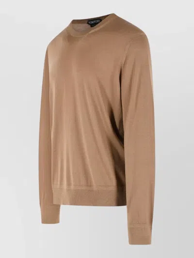 Tom Ford Wool Sweater Long Sleeves Crew Neck In Brown