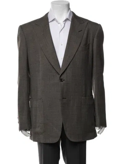 Pre-owned Tom Ford Wool Tweed Pattern Peacoat In Brown