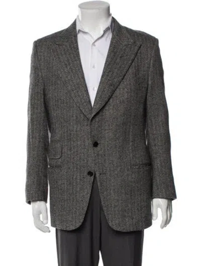 Pre-owned Tom Ford Wool Tweed Pattern Peacoat In Gray