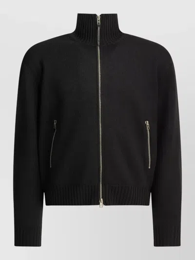 Tom Ford Wool Zip Jacket Ribbed Collar Cuffs Hem In Black