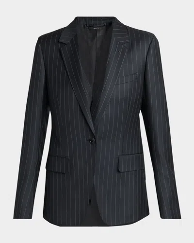 Tom Ford Wool-mohair Pinstripe Blazer In Blue