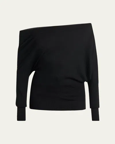 Tom Ford Wool-silk Asymmetric Off-shoulder Sweater In Black