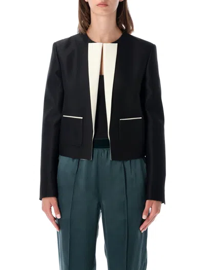 Tom Ford Wool-silk Spencer Jacket With Contrast Trim, Slim Fit In Nero