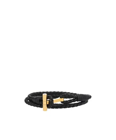 Tom Ford Logo Plaque Braided Bracelet In Brown