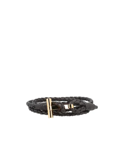 Tom Ford Braided Leather Bracelet In Brown