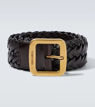 Tom Ford Woven Leather Belt In Black