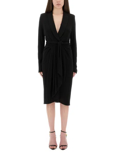 Tom Ford Deep V-neckline Wrap Midi Dress In Black