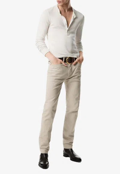 Tom Ford Wrinkled-effect Slim-leg Jeans In Stone
