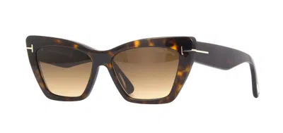 Pre-owned Tom Ford Wyatt Ft 0871 Dark Havana/brown Shaded (52f) Sunglasses