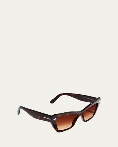Tom Ford Wyatt Plastic Cat-eye Sunglasses In Dark Havana
