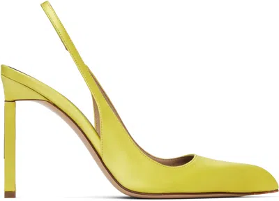 Tom Ford Yellow Satin T Slingback Heels In Green
