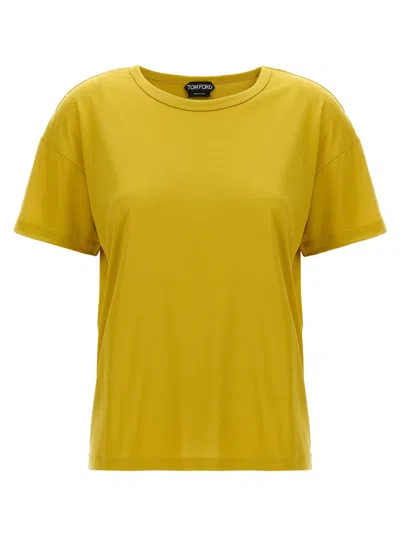 Tom Ford Relaxed Silk T-shirt With Crew Neck In Yellow