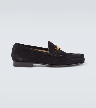 Tom Ford York Chain Suede Loafers In Black