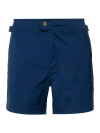 Tom Ford Logo-buckle Compact-poplin Swim Shorts In Blue