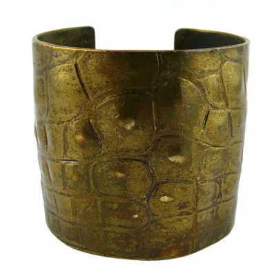 Pre-owned Tom Ford Yves Saint Laurent Ysl Croc Embossed Cuff Bracelet In Brown