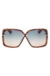 Tom Ford Yvonne 63mm Oversize Gradient Butterfly Sunglasses In Shiny Havana / Turquoise Sand