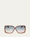Tom Ford Yvonne Acetate Butterfly Sunglasses In Shiny Havana / Turquoise Sand