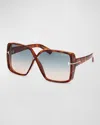 Tom Ford Yvonne Acetate Butterfly Sunglasses In Shiny Havana