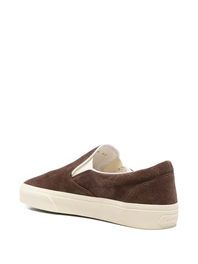 Tom Ford Suede Slip-on Sneakers In Brown