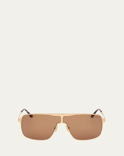 Tom Ford Zappa Metal And Acetate Aviator Sunglasses In Srgld/brn