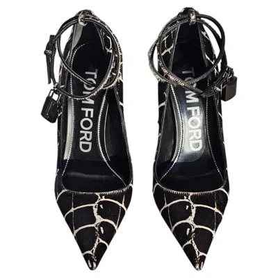 Pre-owned Tom Ford Zebra Pony Hair Padlock 105mm Sandals. Limited Edition! Style Kim K! In Black