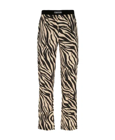 Tom Ford Zebra-print Silk Pyjama Bottoms In Neutral