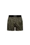 Tom Ford Animal Patterned Silk Satin Boxer With Velour Detail In Black