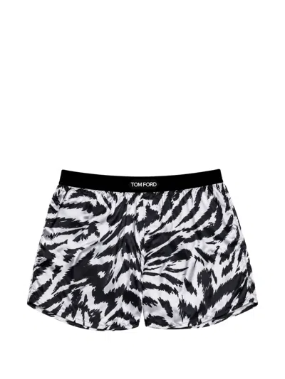Tom Ford Zebra-print Silk-blend Boxer Shorts In White