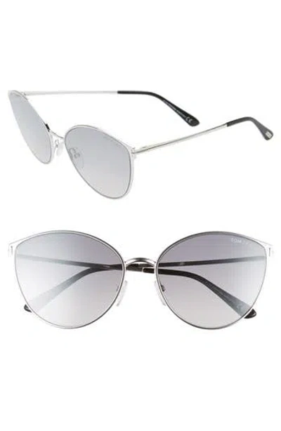 Tom Ford Zeila 60mm Mirrored Cat Eye Sunglasses In Rhodium/black/grey Silver